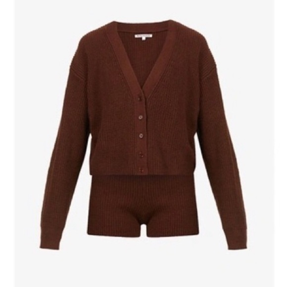 Reformation Brown Fiore Cardigan And Short Set New - Picture 2 of 13